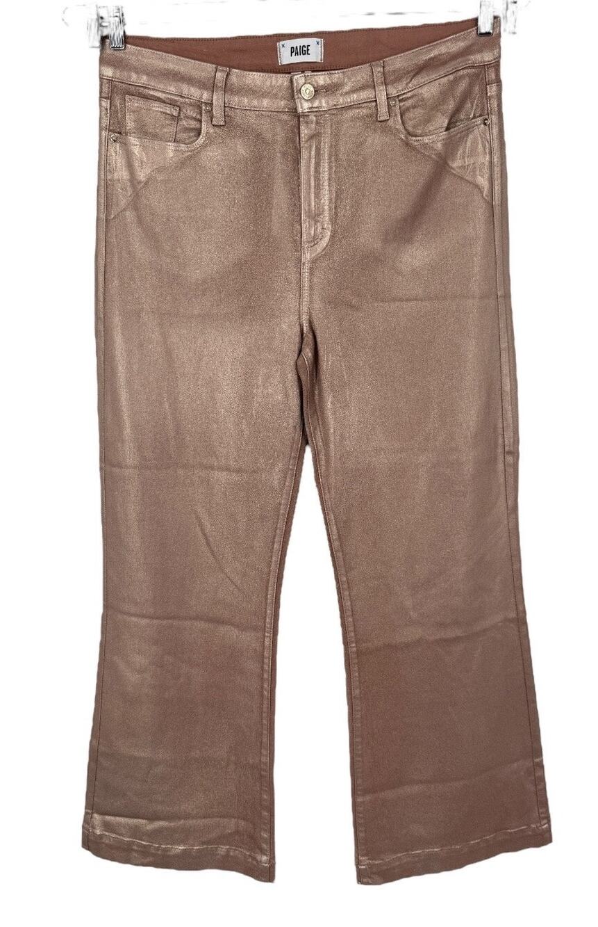 Paige Leenah mid rise flared coated jeans pink size 34 Petite